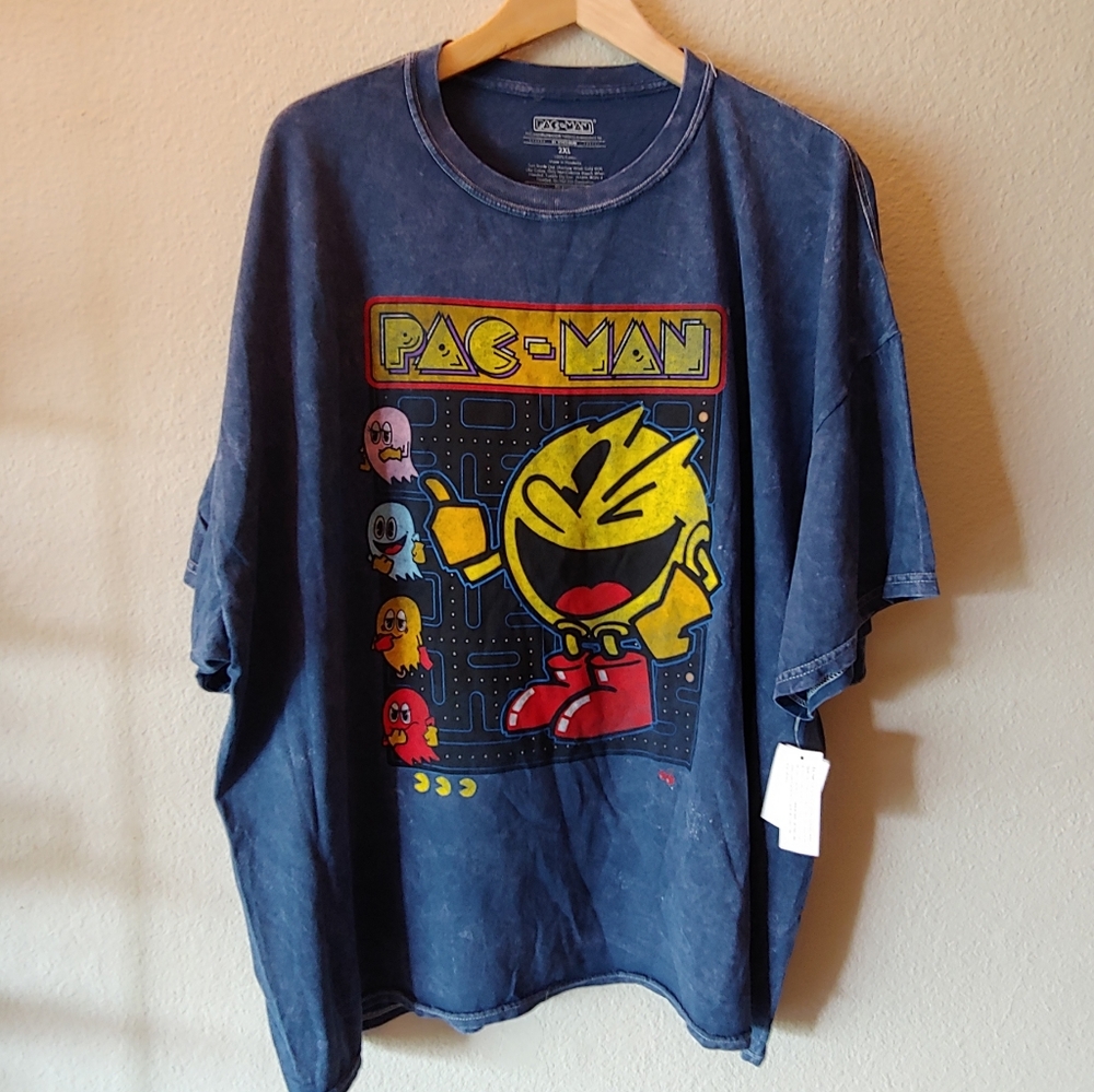 PAC-MAN Retro Overdyed Graphic Tee 2XL Blue